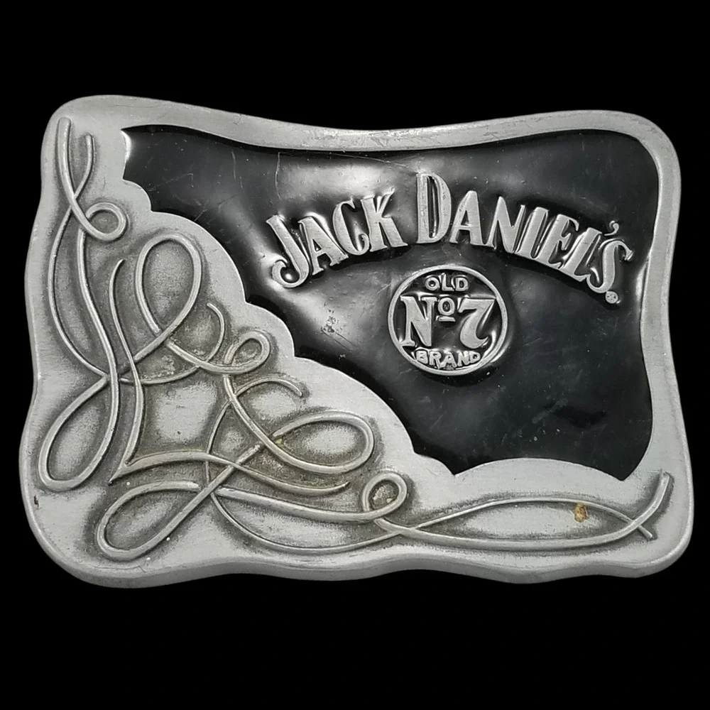 Jack Daniels Old‎ No 7 Brand Western Belt Buckle Metal Silver Black USA Made